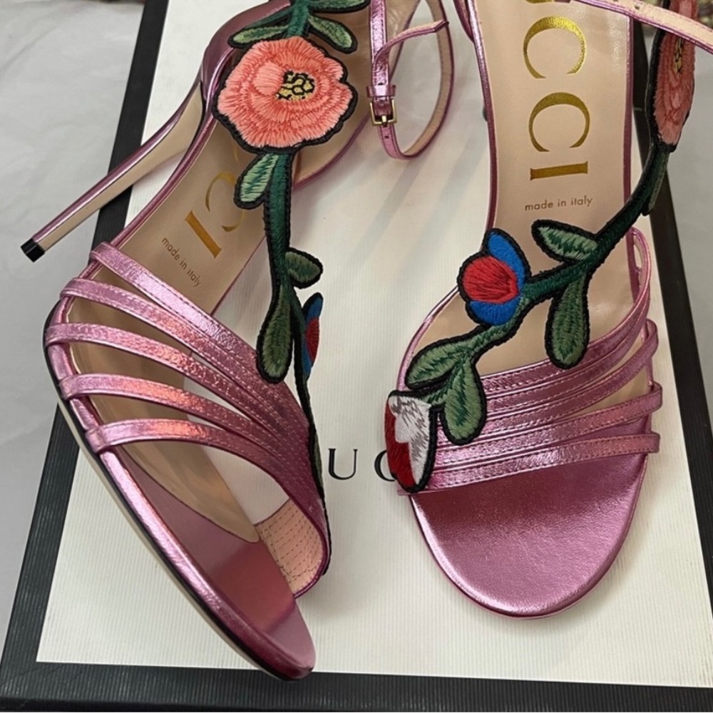 Gucci Ophelia Floral Embroidered Sandals